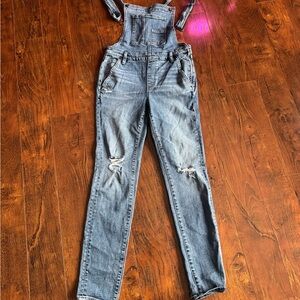 Silver Jeans Distressed Gray Denim Overalls
